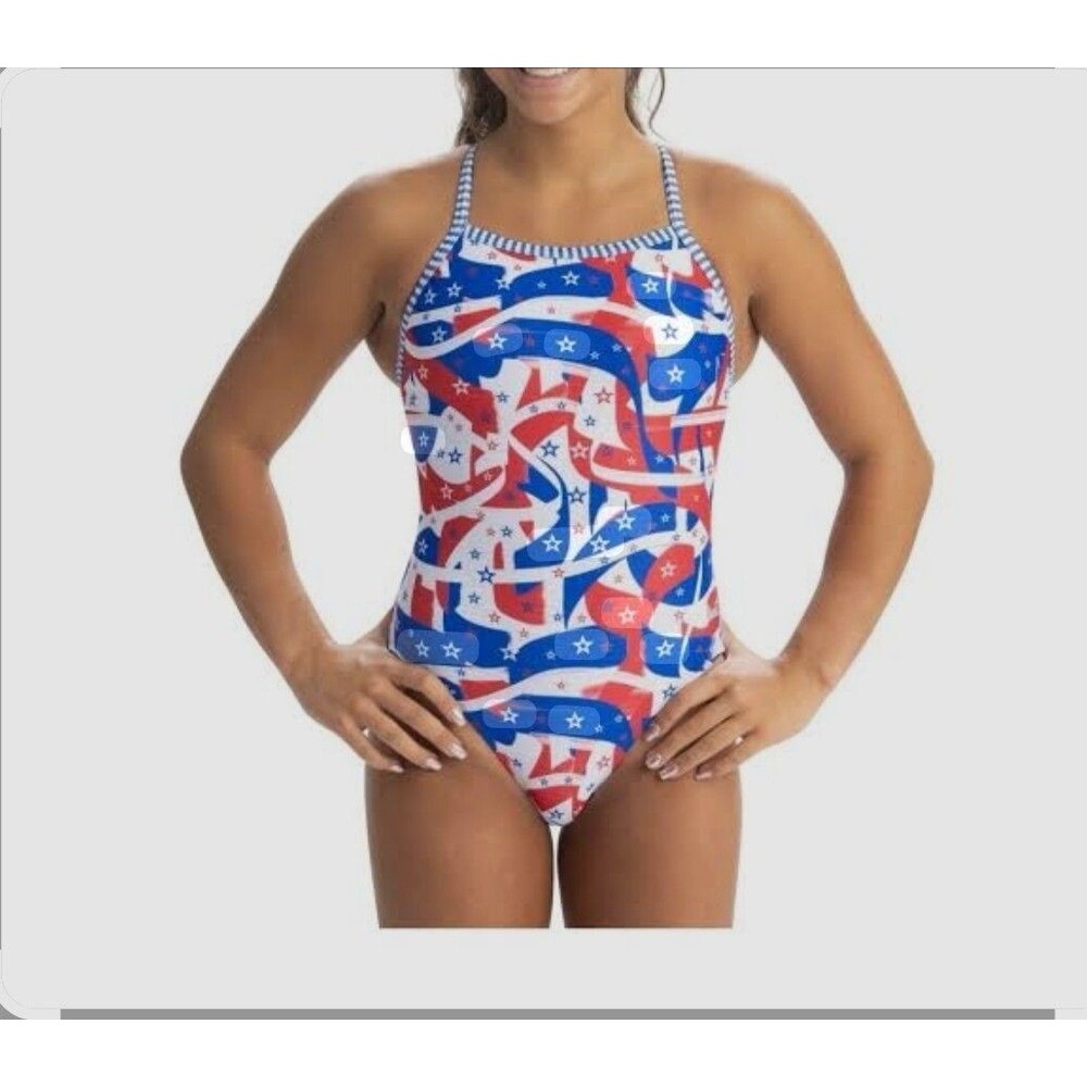 Dolphin Women's Uglies Multicolor Star Salute V-back 1 Piece Swim Sz 30 New